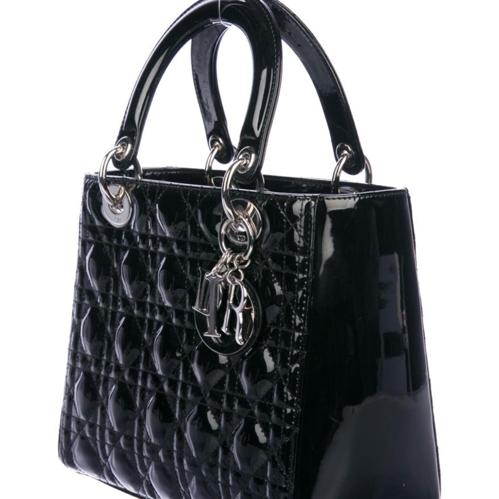 Black quilted patent Cannage leather Christian Dior Medium Lady Dior bag - Picture 12 of 15